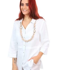 See Saw 3/4 Sleeve Collared Pleat Shirt | White Linen 8 See Saw 3/4 Sleeve Collared Pleat Shirt | White Linen