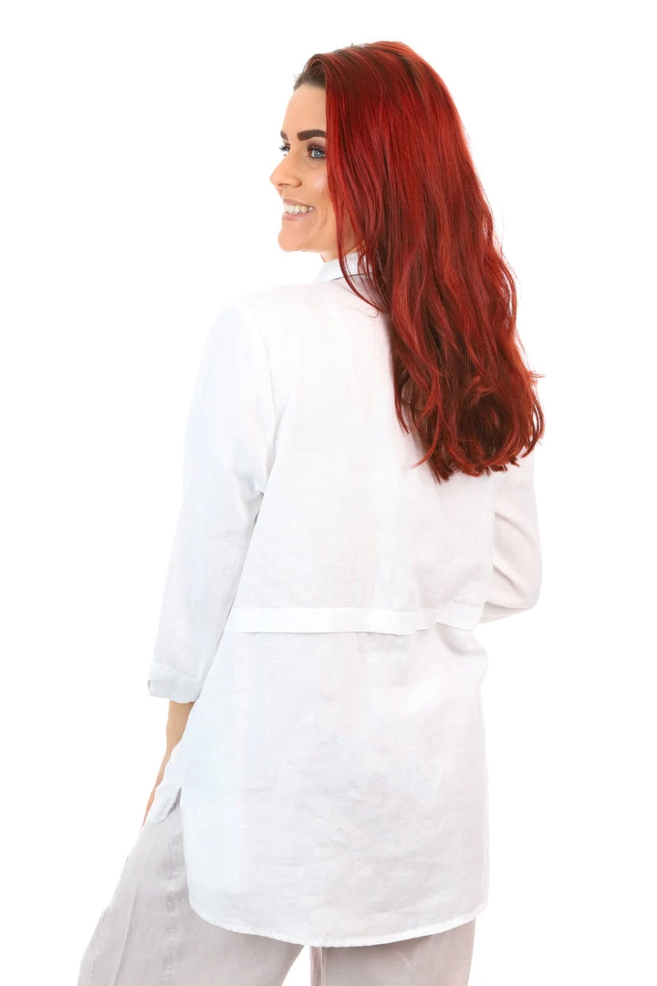 See Saw 3/4 Sleeve Collared Pleat Shirt | White Linen 5 See Saw 3/4 Sleeve Collared Pleat Shirt | White Linen