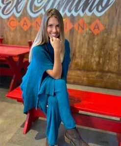 Jenny Jazz Knitwear/Jumpers El Camino Poncho - Teal - JJ23