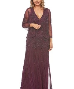 Jesse Harper Long Beaded Dress & Jacket - Mulberry