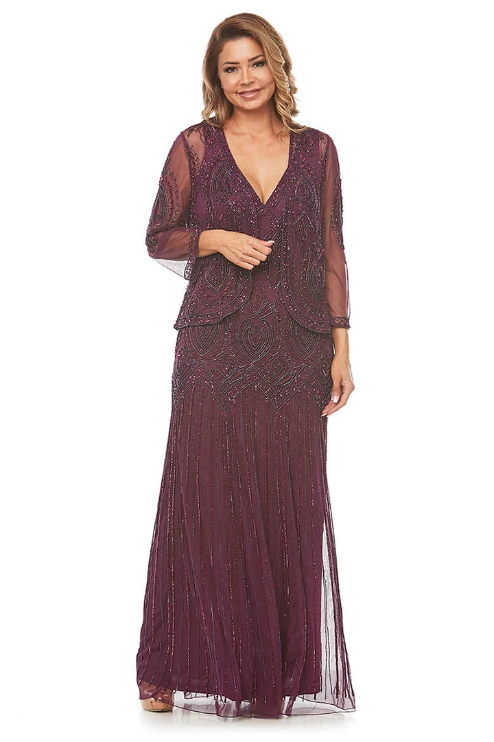 Jesse Harper Long Beaded Dress & Jacket - Mulberry 1 Jesse Harper Long Beaded Dress & Jacket - Mulberry
