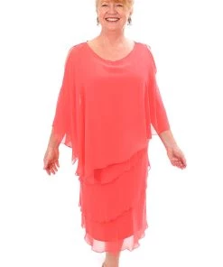 Layla Jones Tiered Chiffon Dress - Coral Clothing