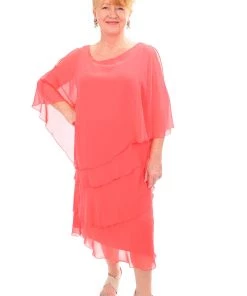 Layla Jones Tiered Chiffon Dress - Coral Clothing