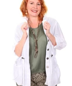 See Saw Linen 3/4 Drawstring Jacket - White 7 See Saw Linen 3/4 Drawstring Jacket - White