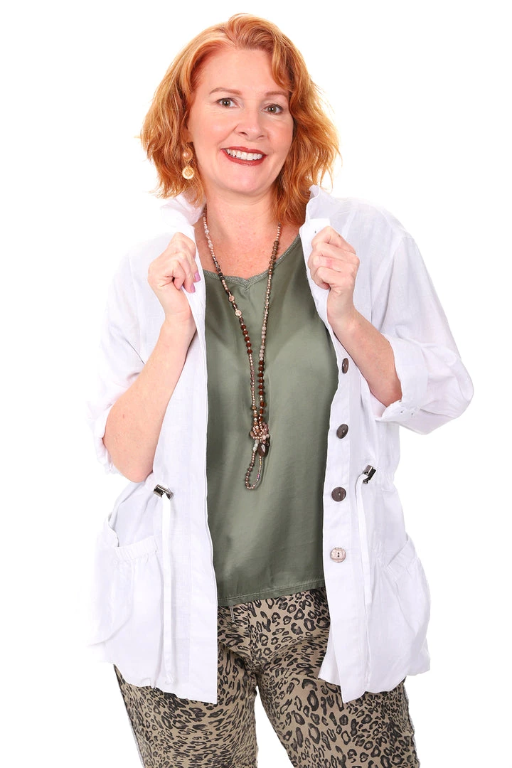 See Saw Linen 3/4 Drawstring Jacket - White 3 See Saw Linen 3/4 Drawstring Jacket - White
