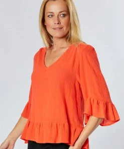WD Designs Libby Ruffle Top | Orange | WD3 Clothing