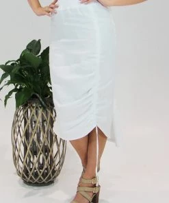See Saw Linen Drawstring Skirt | White