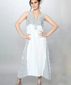 Luca Vanucci Nautical Striped Linen Maxi Dress | S
