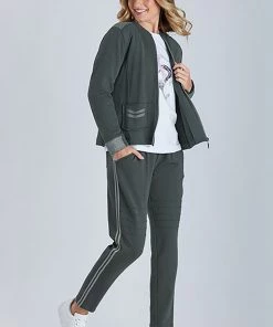 Threadz Knitwear/Jumpers Metallic Trim Track Jacket | Charcoal | TZ16