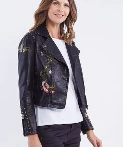 Hammock & Vine Embroidered Faux Leather Jacket | Black | HV7