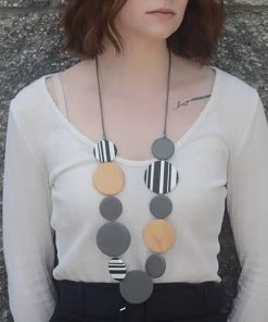 Blue Scarab Stripe Wood Plain Necklace