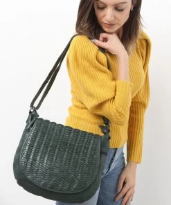 Modapelle Vintage Leather Scallop Bag- Emerald - ML41 Handbags