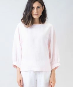 Naturals By O & J Clothing Round Neck Linen Top - Blush - OJ4