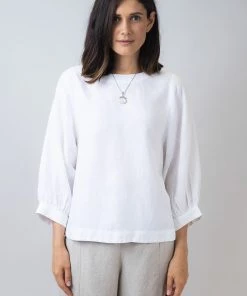 Naturals By O & J Round Neck Linen Top - White - OJ4
