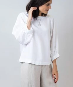 Naturals By O & J Round Neck Linen Top - White - OJ4