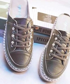 Ameise Shoes Pearl Lace Up Slide | Gun Metal | AM4