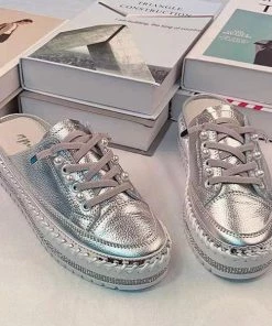 Ameise Shoes Pearl Lace Up Slide | Sliver | AM4