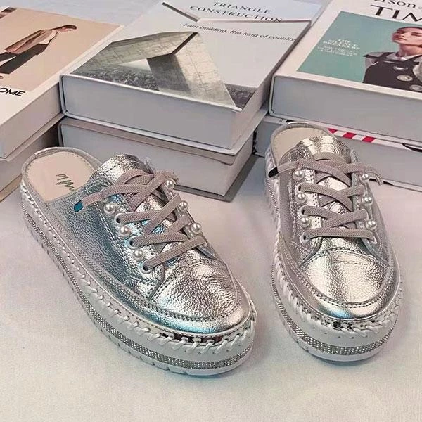 Ameise Shoes Pearl Lace Up Slide | Sliver | AM4 1 Ameise Shoes Pearl Lace Up Slide | Sliver | AM4