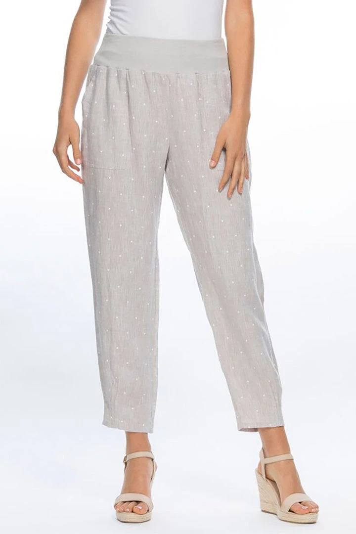 Gordon Smith Jersey Waist Pull On Spot Linen Pants 1 Gordon Smith Jersey Waist Pull On Spot Linen Pants