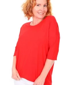 Relaxed High Low Bamboo Top| Red