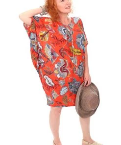 Whispers Fusion Floral Kaftan - Orange Resort Wear