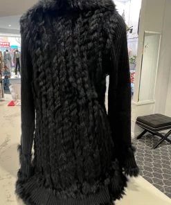 Pizazz Boutique Rabbit Fur Wave Jacket | Black | FI3