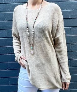 Cindy G Knitwear/Jumpers Relaxed Knit Top | Beige | CG50