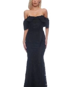 Romance Scarlett Off Shoulder Maxi Dress - Black-ROM34
