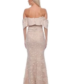 Romance Scarlett Off Shoulder Maxi Dress - Nude-ROM33