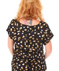 See Saw Cap Sleeve Button Back Top - Amber Spot - SS7
