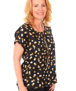 See Saw Cap Sleeve Button Back Top - Amber Spot - SS7