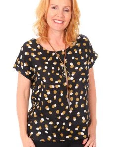 See Saw Cap Sleeve Button Back Top - Amber Spot - SS7