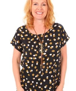 See Saw Cap Sleeve Button Back Top - Amber Spot - SS7
