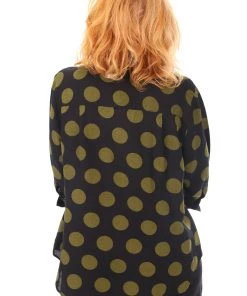 See Saw 3/4 Sleeve Linen Collared Shirt | Olive Spot | SS5