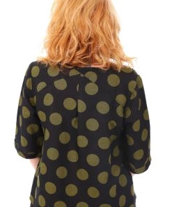 See Saw Linen Elbow Sleeve 1 Pocket Top - Olive Spot - SS3