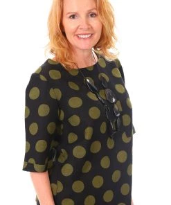 See Saw Linen Elbow Sleeve 1 Pocket Top - Olive Spot - SS3