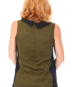 See Saw Linen Spliced Tank - Olive Black - SS2