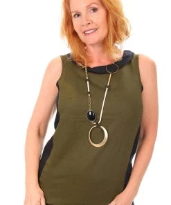 See Saw Linen Spliced Tank - Olive Black - SS2