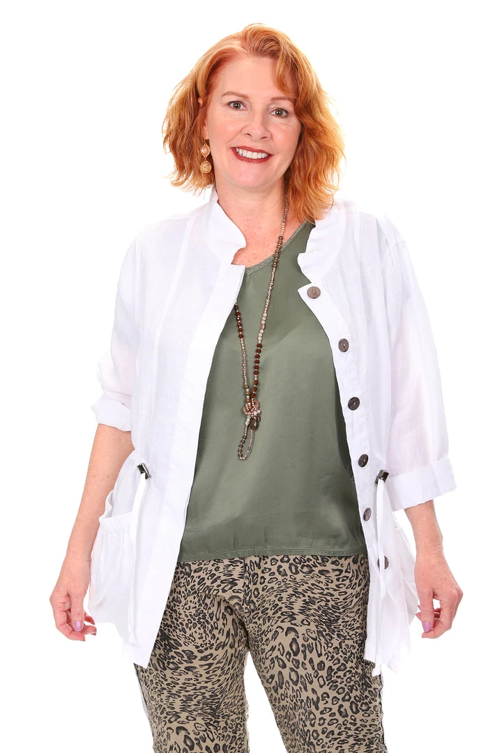 See Saw Linen 3/4 Drawstring Jacket - White 5 See Saw Linen 3/4 Drawstring Jacket - White