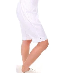 See Saw Linen Flat Front Elastic Shorts - White