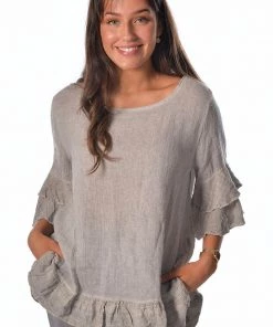 The Italian Cartel Linen Sofia Top | Grey | IC14