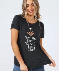 Talisman Flower Child Relaxed Tee -Charcoal - T22 Clothing