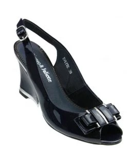 Django & Juliette Shoes Evette Patent Leather Wedge - Navy