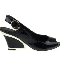 Django & Juliette Exclamation Patent Leather Wedge - Black Shoes