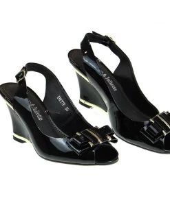 Django & Juliette Evette Black Patent Leather Wedge
