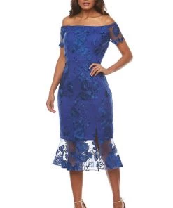 Zaliea Off Shoulder Lace Cocktail Dress - Royal