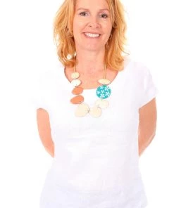 See Saw Linen Cap Sleeve Button Back Top - White - SS6