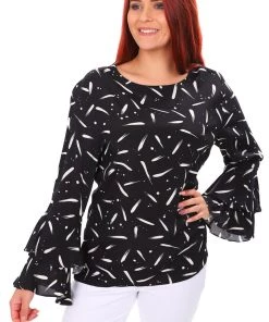 See Saw Ruffle Sleeve Top-Black/Cream-SW3534 Tops