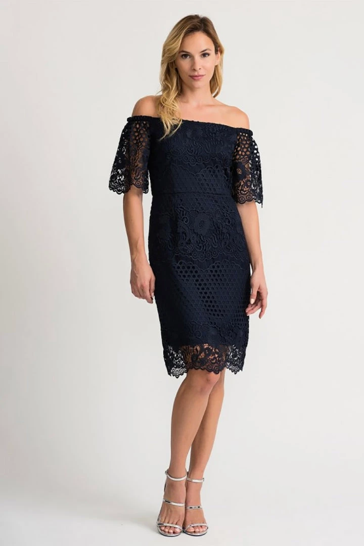 Joseph Ribkoff Off The Shoulder Bella Dress - Navy 1 Joseph Ribkoff Off The Shoulder Bella Dress - Navy