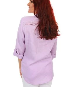 Corsican Tab Sleeve Linen Shirt - Lilac 7 Corsican Tab Sleeve Linen Shirt - Lilac